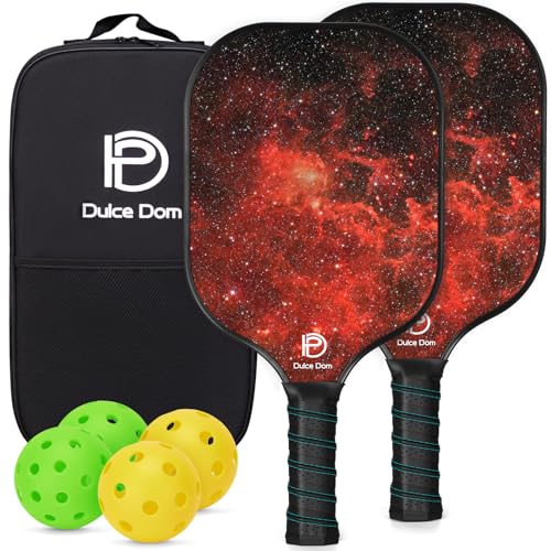 Dulce DOM Pickleball Paddles Set of 2/4 - USAPA Approved, 4 Indoor Outdoor Pickleball Balls, Fiberglass Surface Paddle Racket with Cover Bag, Ideal Training Equipment Gift for Men & Women - color: Red*2