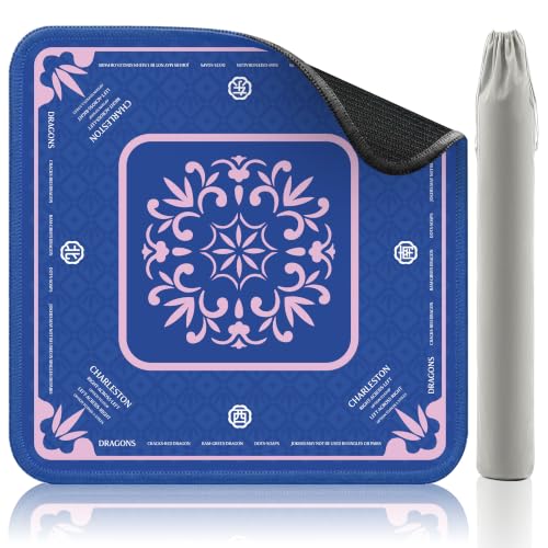 Blue Mahjong Mat for Table, American Mahjong Mat with Rules, 32.4x32.4 in 3MM Non-Slip Noise-Reducing Neoprene Table Cover with Carrying Bag for Mah Jongg, Poker, Card Games - color: Blue With Rules