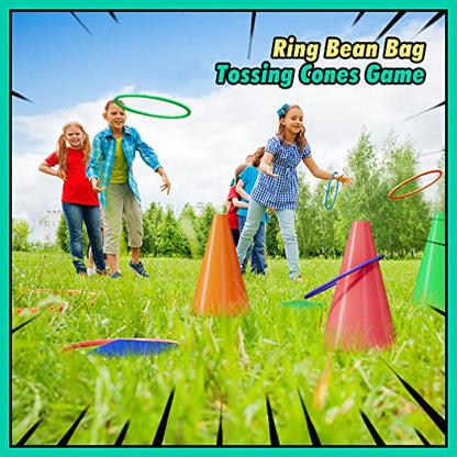 53PCS Outdoor Lawn Carnival Games Bean Bags Ring Toss Set Potato Sack Race Bags Egg and Spoon Race Party for Kid Adult Family，Birthday Party Family Reunion Outside Field Day Games Easter - color: 53PCS