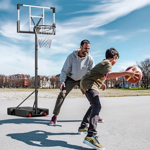 Basketball Hoop Outdoor, 10FT Height Adjustable 45 Inch Shatterproof Backboard Portable Basketball Hoops Goals System with 2 Wheels for Backyard/Driveway/Indoor/Court - style: 02 Charcoal Black