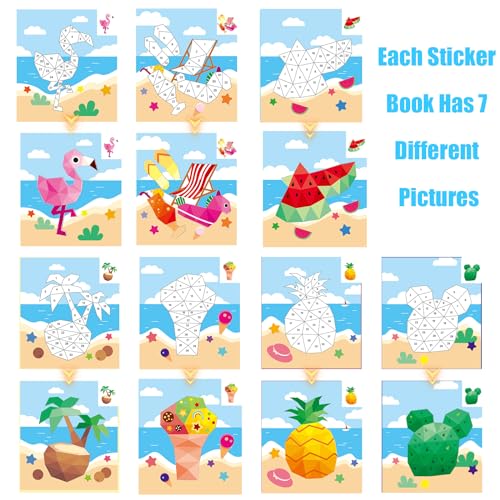AEAHALY Summer Theme Reusable Sticker Book Sticker Paint Books Crafts for Kids Ages 4-8 Boys and Girls Birthday Gifts Party Favor, Travel Activity Book Stickers for Kids Learning - style: Summer