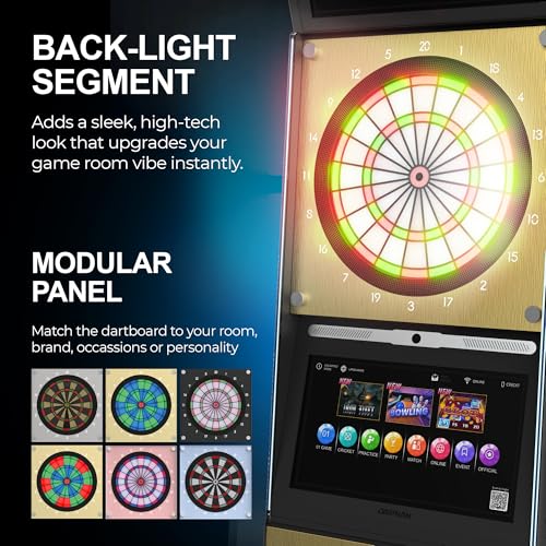 EDmini Electronic Digital Standing Coin Operated Commercial Soft Tip Dartboard Machine with Touch Screen, Party Games, Slim, for Bars, Clubs, Home (Up to 8 Players) - style: Pink