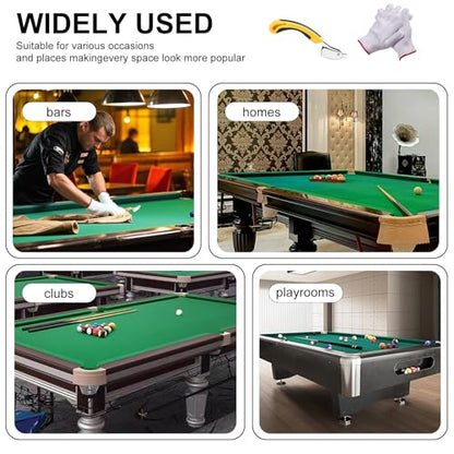 Pool Table Felt,8.53'/ 9' Billiard Cloth with 6 Pcs Cloth Strips and Staple Remover,Gloves,Pool Table Felt Replacement kit for Bars Clubs Family - color: Green, size: 8.53FT-Thickened