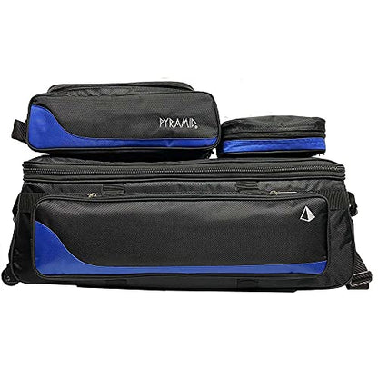 Pyramid Path Triple Tote Roller Plus Bowling Bag with Detachable Shoe Bag (Fits US Mens Size 15), Accessory and Side Pocket, Lightweight Travel Design - color: Black/Royal Blue