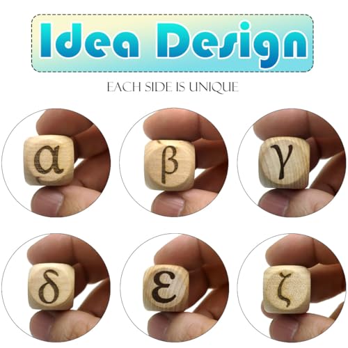 20MM Wood Dice Set Creative Design Greek Alphabet Pattern Wooden Rolling Dices Party Game Roll Decider 6 Pcs