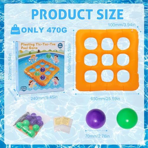 Inflatable Tic Tac Toe Pool Game for Adults & Kids – Giant Floating Board with 10 Extra Thick Balls for Outdoor Beach, Lawn, Backyard & Pool Party – Family Summer Toys Games Set for 2-10 Players