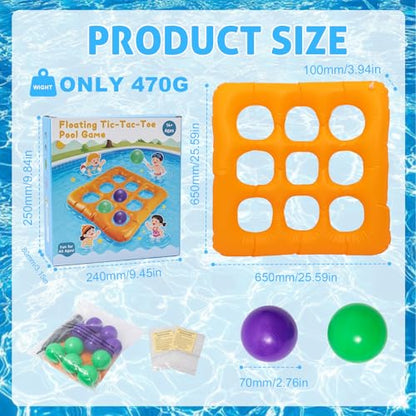 Inflatable Tic Tac Toe Pool Game for Adults & Kids – Giant Floating Board with 10 Extra Thick Balls for Outdoor Beach, Lawn, Backyard & Pool Party – Family Summer Toys Games Set for 2-10 Players