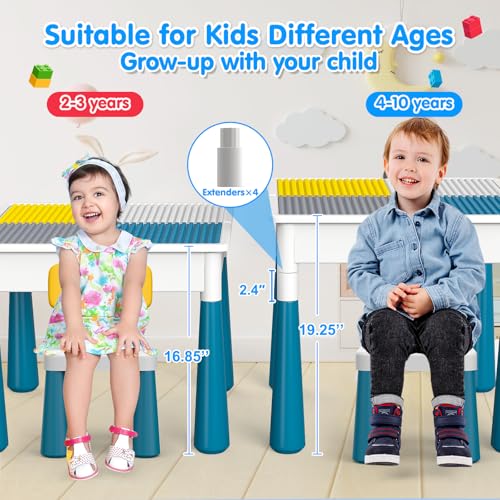 OCATO Toddlers Kids Table and 4 Chairs Set: Activity Table with 152Pcs Large Marble Run Building Blocks Storage All in One Play Sensory Water Tables Sand Tables for Boys Girls 3 4 5 6 Year Old - color: Dark Blue-with 4 Chairs