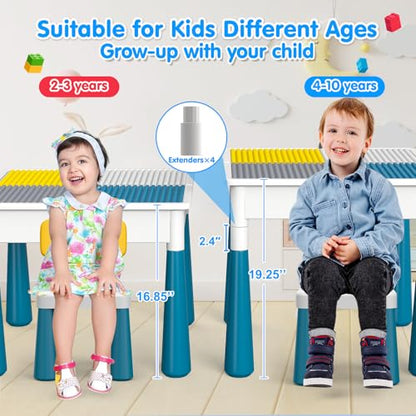 OCATO Toddlers Kids Table and 4 Chairs Set: Activity Table with 152Pcs Large Marble Run Building Blocks Storage All in One Play Sensory Water Tables Sand Tables for Boys Girls 3 4 5 6 Year Old - color: Dark Blue-with 4 Chairs
