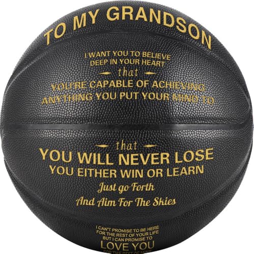 KAAYEE Engraved Basketball for Grandson, Engraved Basketball for Son from Mom Dad, Personalized 29.5" Basketballs Gifts, Custom Christmas Birthday Graduation Back to School Gift for Son from Mom Dad - color: Black-to Grandson