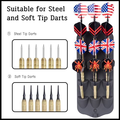 Extguds Dart Display & Stand - 12 Tip Dart Holder, Storage Bag, Mounting Accessories & Sharpening Tool