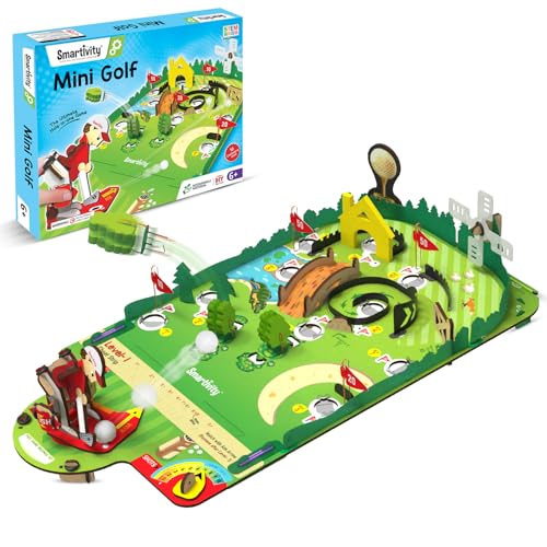 Smartivity DIY Mini Golf STEM Kit for Kids Ages 6-12 | Build Your Own 10-Hole Course with Mechanical Golfer | 3 Levels | Learn Angles, Momentum & Rack and Pinion | Birthday Gift for Boys & Girls - style: Mini Golf
