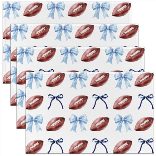 Blue Bowknot Kids Placemats Set of 4,American Rugby Football Sport Game Table Place Mats,Bow Tie Geometric Kitchen Decor,Blue White Placemat Kitchen Table Decoration 12"x18" - color: Blue White
