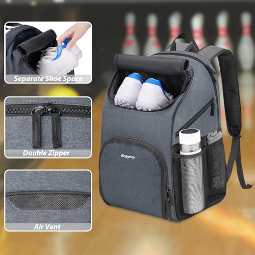 Bosynoy Bowling Backpack, Bowling Ball Bag Totes for Single Ball with Shoe Compartment & Foam Padded, Fits Shoes Up to US Mens Size 16, Grey - color: Gray