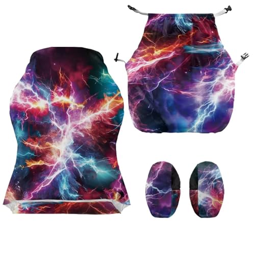 Stretchy Chair Slipcovers with Arms Cool Lightning Gaming Chair Cover Cat Scratch Proof Rotating Gaming Chair Covers Protector 4PCS Complete Set for Office Professional Environment - color: Cool Lightning