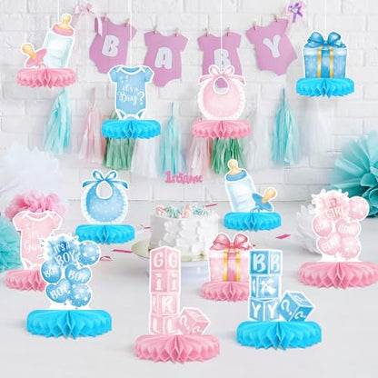 Gender Reveal Decoration Set - Includes Baby Reveal Table Decorations with Honeycomb Centerpiece for Boy or Girl Baby Shower Party Decoration - style: Gender Reveal