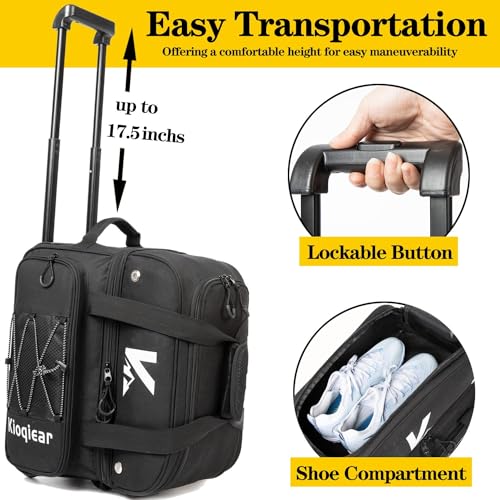 Double Roller 2 Ball Bowling Bag with Large Separate Shoe Compartment and Oversized Accessory Pocket, 36" Extendable Handle. - color: BLK