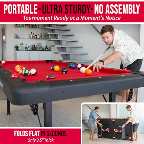 GoSports 6, 7, or 8 ft Billiards Tables - No Assembly, Choose Your Color - Portable Pool Table Includes Full Set of Balls, 2 Cue Sticks, Chalk and Felt Brush - style: 6ft Red