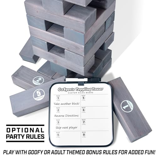 GoSports Giant Wooden Stacking Game - Stacks Up to 5 ft - Choose Brown Wood Stain, Gray, Natural, Stars & Stripes, or Tropical Hardwood - Toppling Tower - color: Gray
