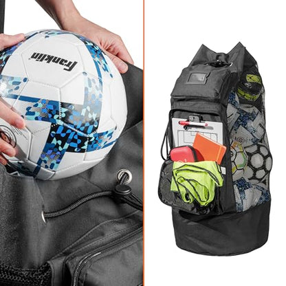 Fitdom Heavy Duty XL Soccer Mesh Equipment Ball Bag w/Adjustable Shoulder Strap Design for Coach. 2 Front Pockets for Sporting Accessories. Best for All Outdoor & Water Gears