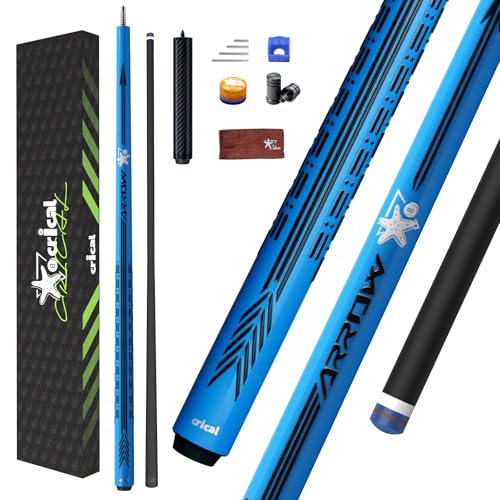 CRICAL Carbon Fiber Pool Cue Stick - 58" Low Deflection Professional Pool Cue with Pro Taper Shaft, 3D Anti-Slip Wrapless Grip, 12.5mm Tip & 3/8x8 Joint Billiard Stick for Enhanced Control & Accuracy - color: CL-PD-Set Blue