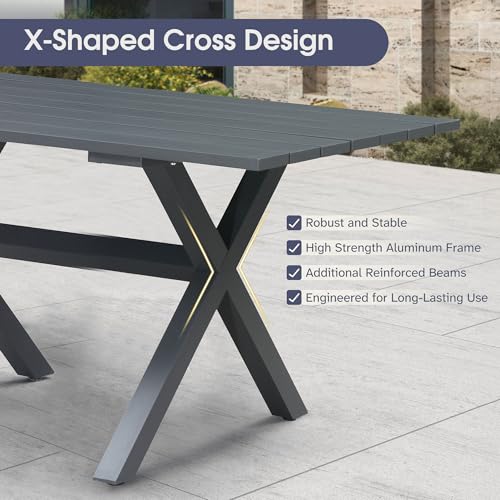 PURPLE LEAF 9 Pieces Outdoor Metal Furniture Set Patio Conversation Sets Dining Set, 1 Square Dining Table and 8 Modern Chairs with Cushions Seat Grey - color: Grey, size: 9 Pcs, style: Square