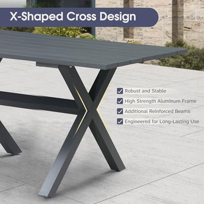 PURPLE LEAF 9 Pieces Outdoor Metal Furniture Set Patio Conversation Sets Dining Set, 1 Square Dining Table and 8 Modern Chairs with Cushions Seat Grey - color: Grey, size: 9 Pcs, style: Square