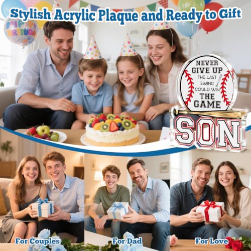 Baseball Gifts for Son from Mom Dad, Fathers Day Birthday Graduation New Job Gifts for Him Teen Boys Adults Son in Law Bonus Step, Acrylic Baseball Desk Plaque Sign to My Best Son Birthday Present