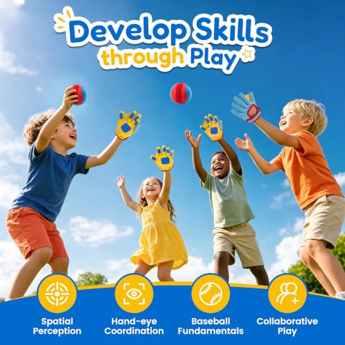 JoyCat Toss and Catch Ball Game with 2 Gloves for Kids & 2 Gloves for Adult, 4 Balls & Carry Bag, Toddler Baseball Glove Set, Outdoor Toys for Kids Ages 3-12, Family Backyard Beach Camping Games Gift