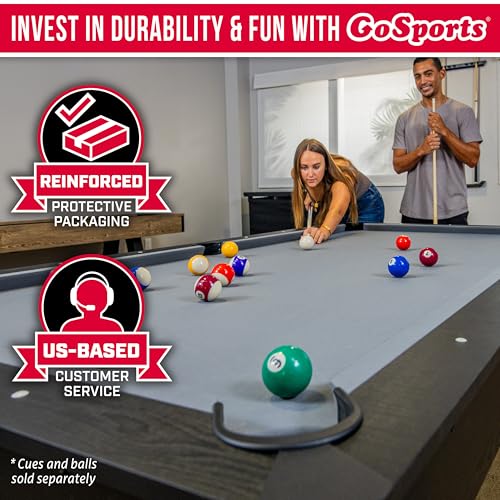 GoSports 7 and 8 ft Pool Tables with Wood Finish - Gray, Black, or Green Felt - Billiards Game Room Table for Adults & Family - Accessories Not Included - style: 8 ft Gray