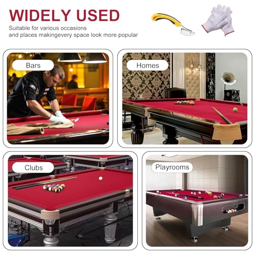 Pool Table Felt,8.53'/ 9' Billiard Cloth with 6 Pcs Cloth Strips and Staple Remover,Gloves,Pool Table Felt Replacement kit for Bars Clubs Family - color: Red, size: 8.53FT