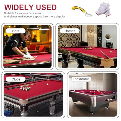 Pool Table Felt,8.53'/ 9' Billiard Cloth with 6 Pcs Cloth Strips and Staple Remover,Gloves,Pool Table Felt Replacement kit for Bars Clubs Family - color: Red, size: 8.53FT
