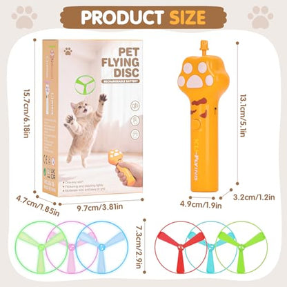 Cat Fetch Toy, Rechargeable Flying Disc Launcher with 6 Flying Discs, Cat Interactive Hunting Toys for Outdoor & Indoor (Yellow) - color: Yellow