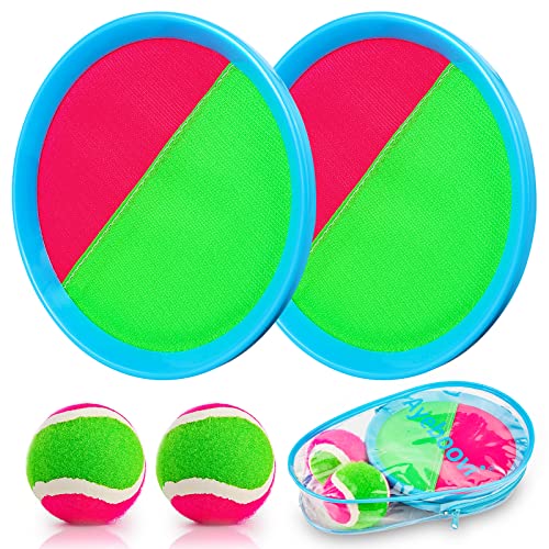 Ayeboovi Toss and Catch Ball Game Outdoor Beach Pool Kids Toys Outside Lawn Yard Games for 3 4 5 6 7 8 9 10 11 12 Year Old Girls Boys Toys Birthday Gift Easter Basket Stuffers (2 Paddles 2 Balls) - style: 2 Paddles 2 Balls
