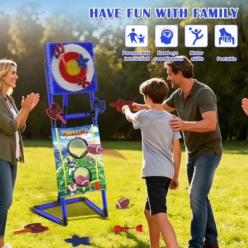 VATOS 2-in-1 Axe & Football Throwing Game Set, Bristle Axe Toss Target with 16 pcs Safe Darts, Portable Outdoor & Indoor Backyard Games for Teens and Adults, Lawn Carnival, Camping Party Toy Gift
