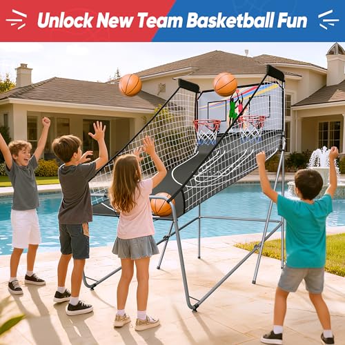 Basketball Arcade Game Shot Creator Indoor Foldable Electronic Double Shootout Sport Game Official Home Dual Shot Basketball 2 Player with 4 Balls (Black Silver) - color: Black Silver