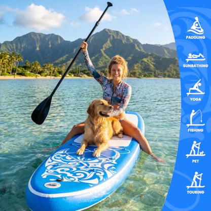 FEATH-R-LITE Inflatable Paddle Board Stand Up Paddleboards for Adults SUP with Premium Accessories Pump, Adjustable Paddle, Leash, Three Fins, Backpack - style: Dark Blue
