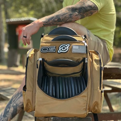 Discology Disc Golf OG V3 Disc Golf Bag | 26+ Disc Capacity | Premium Disc Golf Backpack Bag | Tough, Durable Design | 2 Large Top and Side Compartments | Top Patch Panel with Three Patchs Included