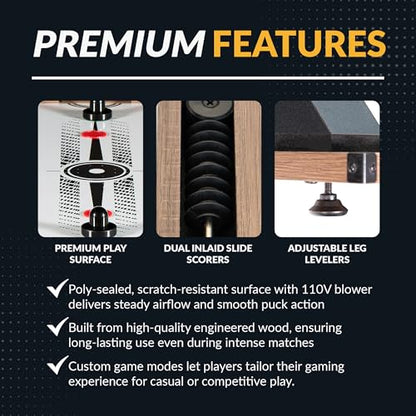 Hathaway Fullerton 48-in Air Hockey Table for Adults – Driftwood Finish with Slide Scorers, Pucks, and Strikers – Indoor Game Room Table for Family Fun