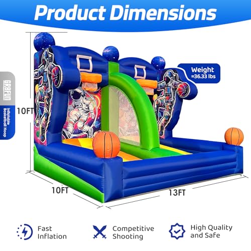 Inflatable Basketball Hoop Shot 13×10×10ft, Blow Up Inflatable Basketball Game with Balls, Air Blower, Inflatable Games for Outdoor Parties, Carnival Events, Lawn Games - color: Cosmic