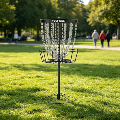 YC Disc Golf Basket Pro with 5 Discs, 24-Chain Portable Disc Golf Target Practice Basket, Heavy Duty Metal Frisbee Golf Basket for Backyard, Park, Camping, Beginners and Family Fun