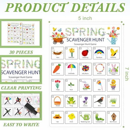 Hoolerry 30 Pcs Scavenger Hunt for Kids Road Trip Game Car Spring Summer Wedding Scavenger Hunt Cards Travel Activities Camping Games Outdoor Indoor Seek Activity for Kids Adults (Spring) - style: Spring