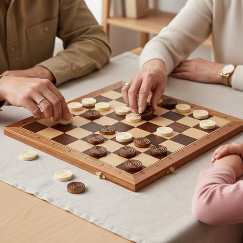 Yarlung 48 Pieces Wooden Checkers Only with 2 Dices, 1.25 Inch Wood Backgammon Checkers Game with Drawstring Bag for Replacement or Spare Pieces