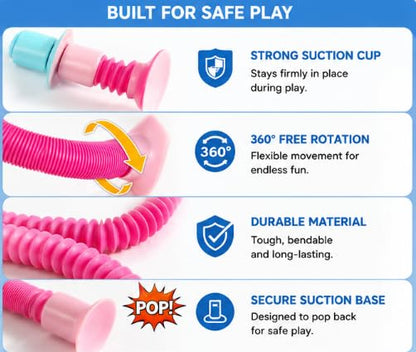 XONTEUS 4 Pcs Pop Tubes Giraffe Travel Airplane Road Trip Car Activities Essential, Telescopic Suction Cup Sensory Fidget Toys,Screen-Free Activity for Toddler 3+ and Kids, Stocking Stuffers for Kids