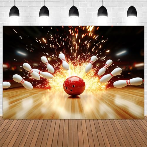 Bowling Photography Backdrop, Let's Strike Up Some Fun Bowling Birthday Party Decorations Background, Indoor Bowling Club Sport Game Fire Flames Backdrop Kids Adults Photo Studio Props 10x6ft - size: 10X6ft