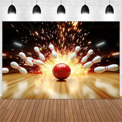 Bowling Photography Backdrop, Let's Strike Up Some Fun Bowling Birthday Party Decorations Background, Indoor Bowling Club Sport Game Fire Flames Backdrop Kids Adults Photo Studio Props 10x8ft - size: 10X8ft