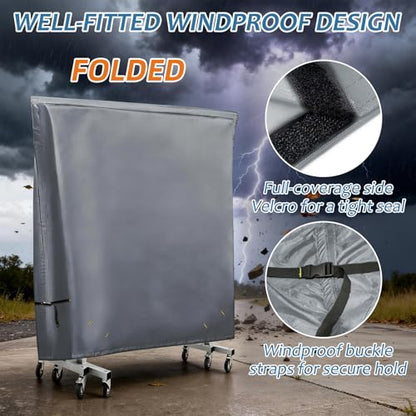 Outdoor Ping Pong Table Cover for 9x5 ft Table, Heavy Duty 600D Waterproof Polyester, UV Fade Resistant, Windproof Buckle Straps, Fits Folding & Flat Tables, Storage Bag, Dark Gray - color: Gray