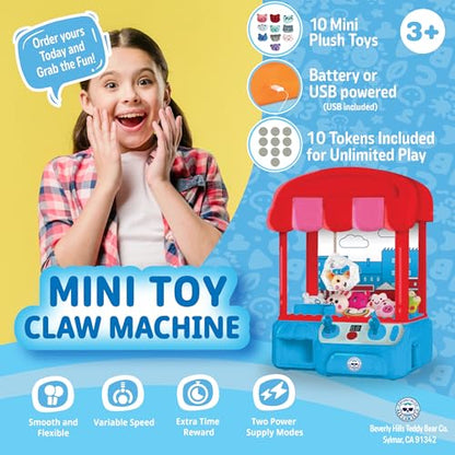 Mini Claw Machine Toy for Kids – Arcade Grabber Game with Joystick, Plush Prizes & Tokens – Portable Prize Machine for Boys & Girls – Fun Family Game & Gift