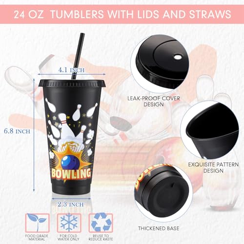 24 Pcs Bowling Party Favors Bowling Party Plastic Cups Bowling Party Drawstring Backpack Bag 24 oz Bowling Tumbler Bowling Party Favor Bags for Bowling Birthday Team Party Supplies Gifts