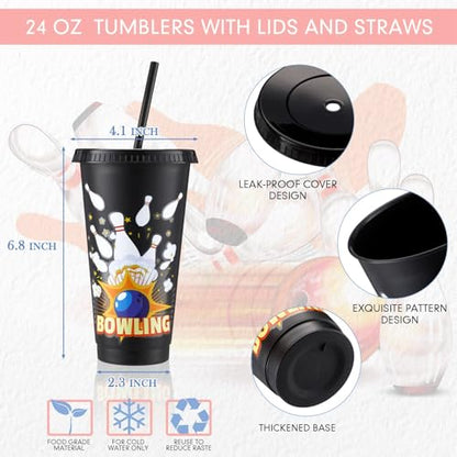 24 Pcs Bowling Party Favors Bowling Party Plastic Cups Bowling Party Drawstring Backpack Bag 24 oz Bowling Tumbler Bowling Party Favor Bags for Bowling Birthday Team Party Supplies Gifts
